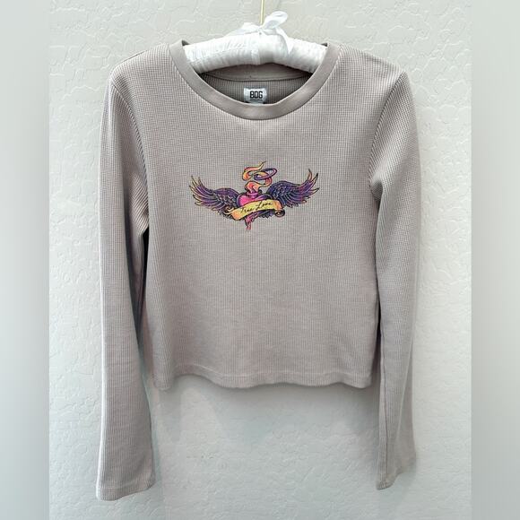 URBAN OUTFITTERS BDG | Waffle Knit Graphic Thermal Long Sleeve Top | Large - Picture 1 of 8